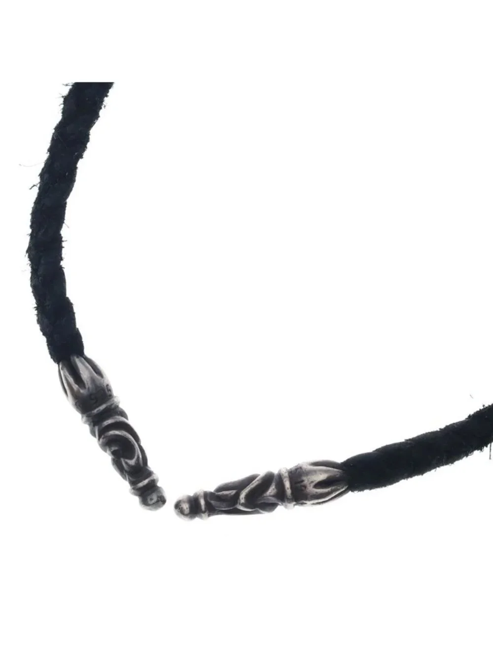 Chrome Hearts Leather Braid Scroll Necklace Black Silver